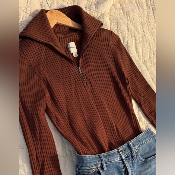 Maeve Brown Ribbed Long Sleeve Top Anthropologie Sz L - Picture 2 of 4